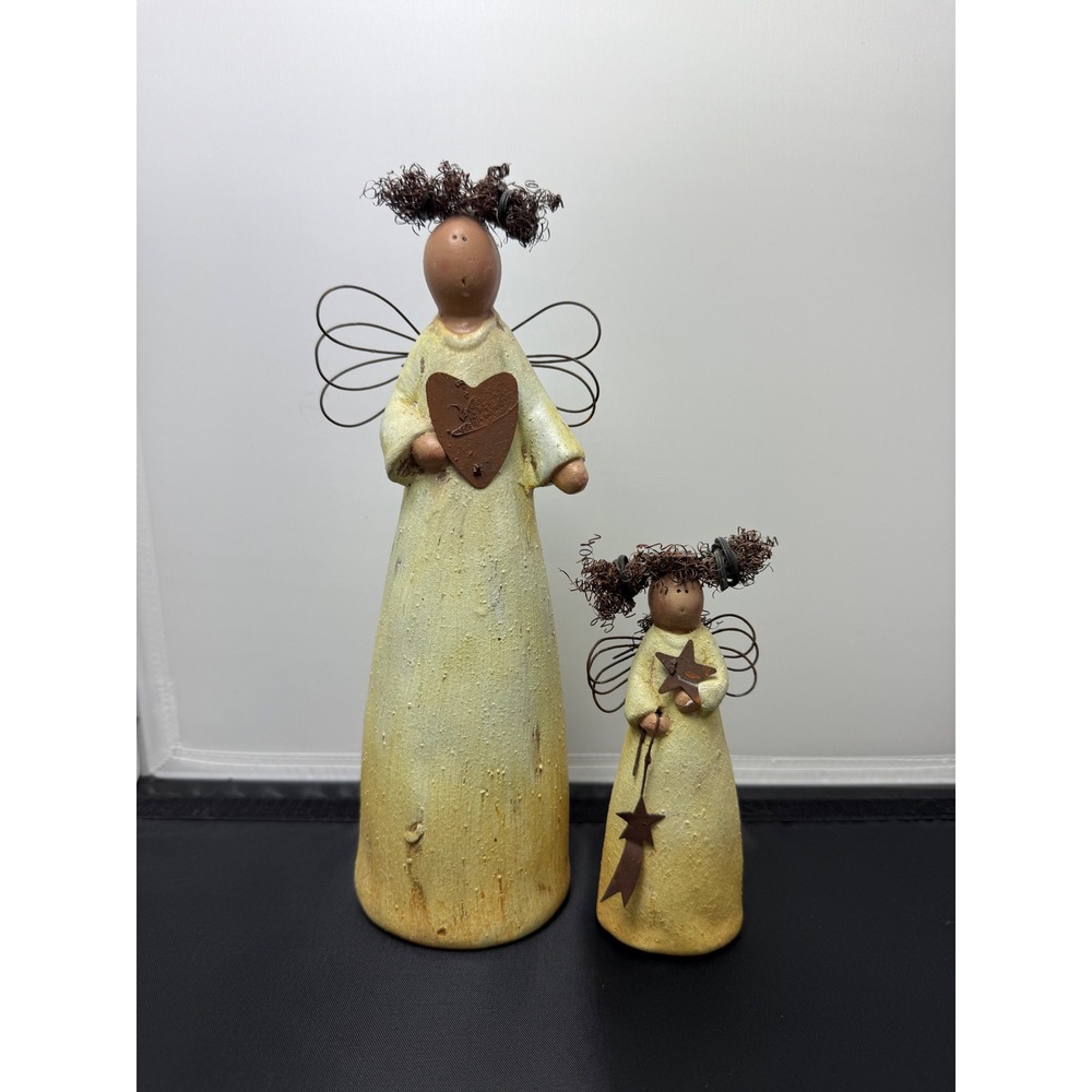 Angel ceramic Figurines Set of 2‎ Rustic Home holiday Decor Christmas